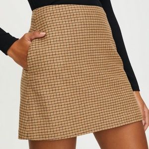 Wilfred Tan Plaid Mini Skirt